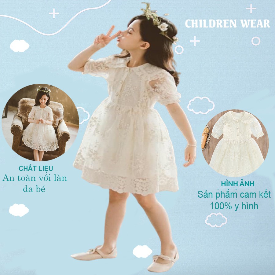 Váy công chúa bé gái màu trắng kem