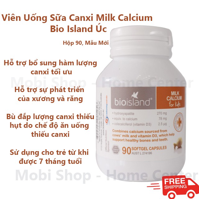 Viên Uống Sữa Canxi Milk Calcium Bio Island Úc, Sữa Bò Non Cho Bé Cho Trẻ Từ 7 Tháng Tuổi Trở Lên, Hộp 90 Viên, Mẫu Mới