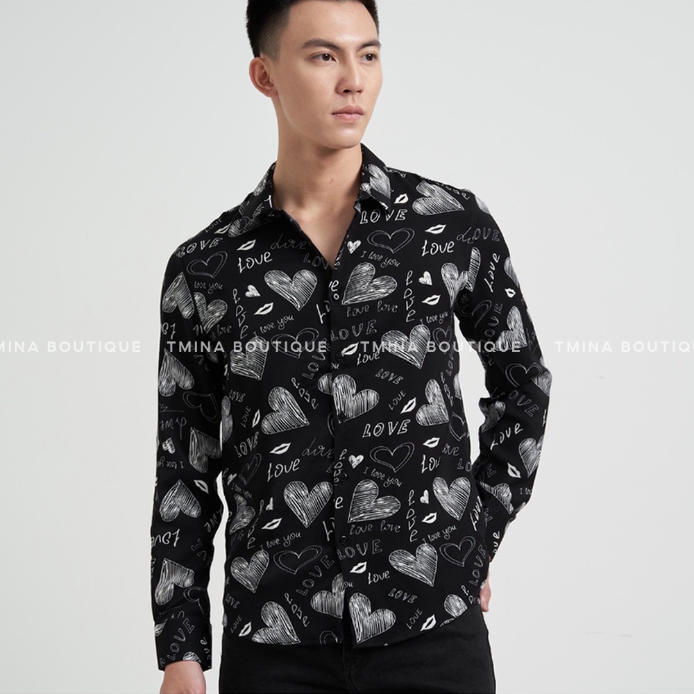 Áo sơ mi họa tiết dài tay TMINA nam nhiều mẫu chất lụa thoáng mát không nhăn