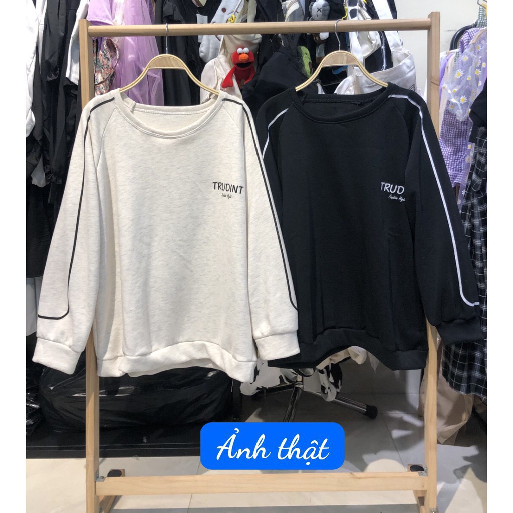 {Mẫu mới} - ÁO NỈ BÔNG TRUDINT UNISEX 2 MÀU TRẮNG ĐEN - ÁO SWEATER SỌC VIỀN FASHION ULZZANG