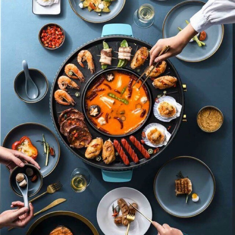 Chảo lẩu nướng 2in1 bàn tròn đa năng 898