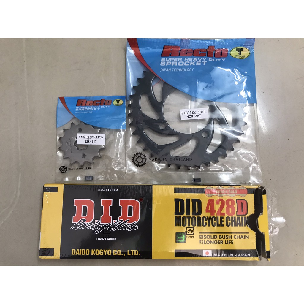 Bộ nhông, sên, dĩa Exciter 135(5 số)( nhông14, dĩa 38, sên vàng DID428D 9ly)