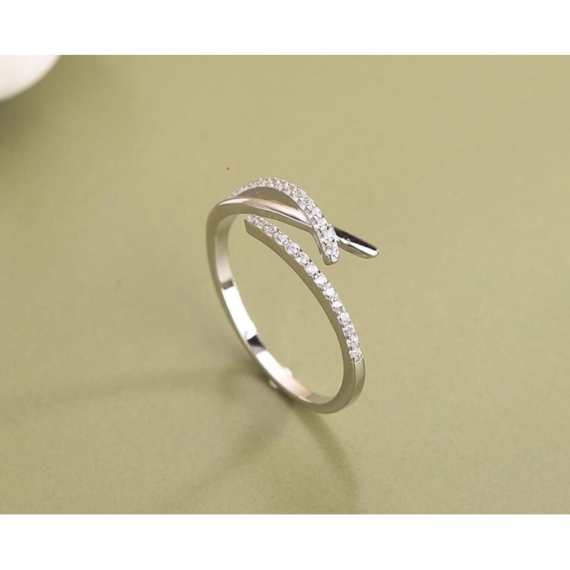 Nhẫn lượn sóng bạc thật mạ vàng trắng (xi kim)