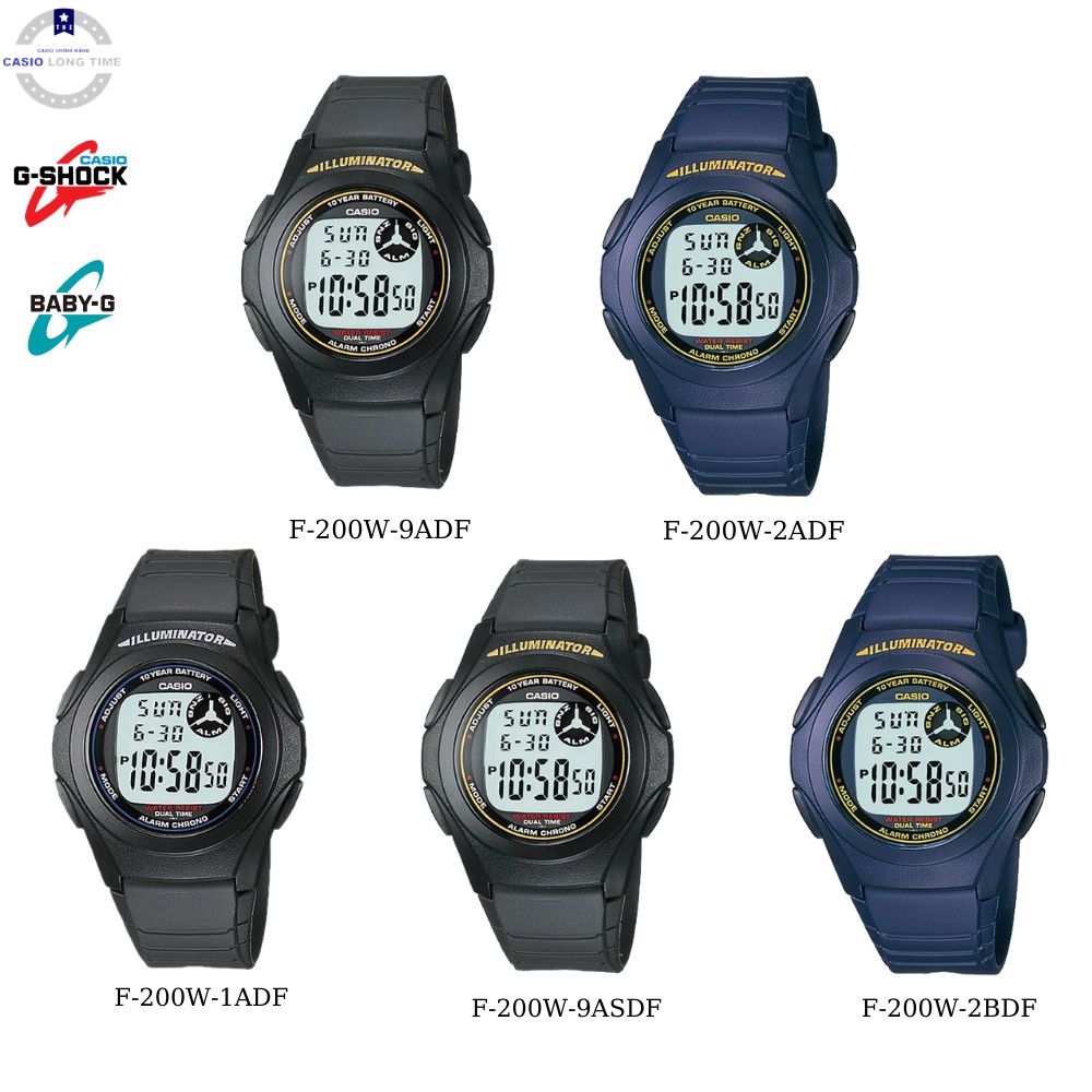 Đồng Hồ Nam nữ Casio F-200 9ADF 9ASDF 2BDF 1ADF chống nước 5ATM - Đèn nền LED - CÓ B