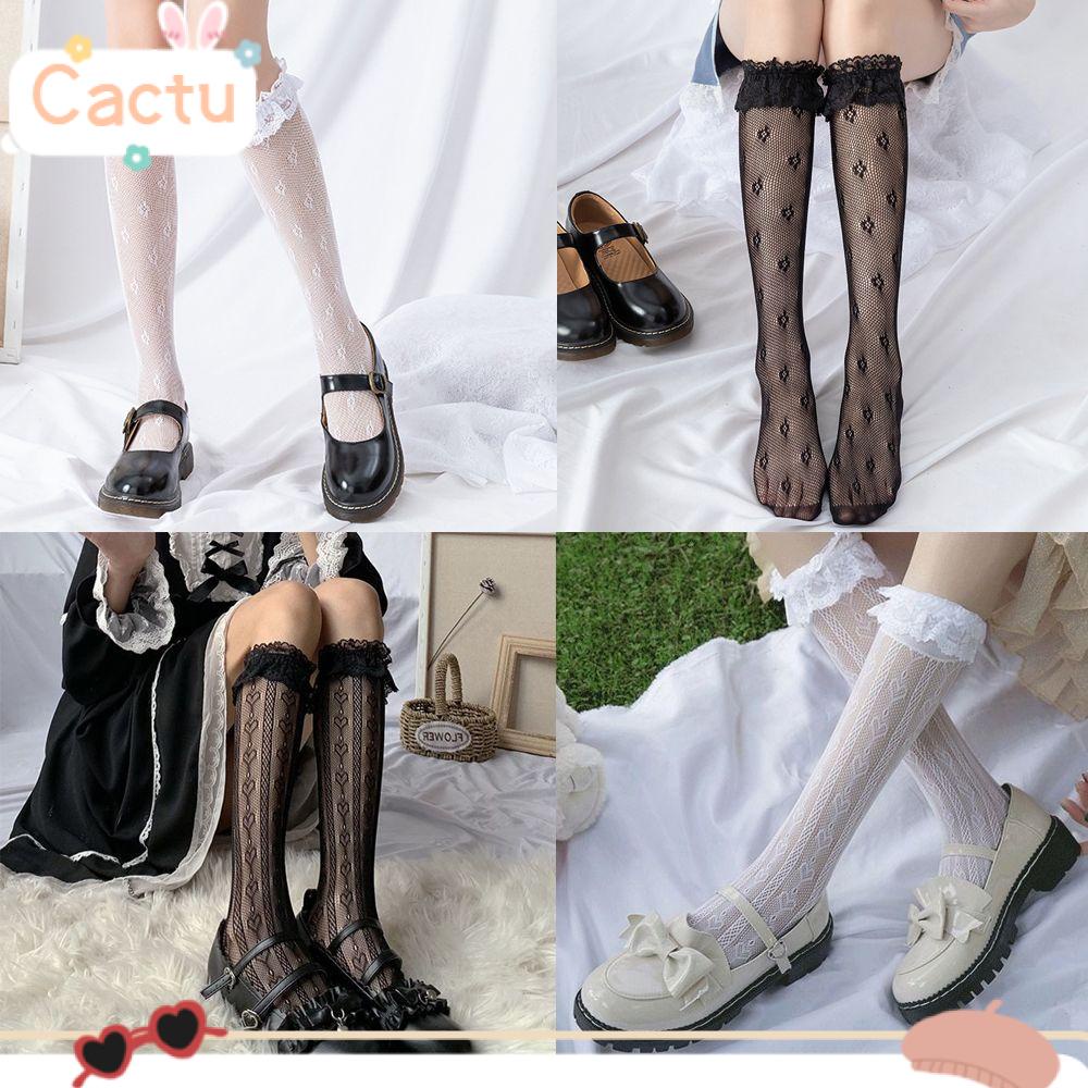 Vớ ren xuyên thấu họa tiết hoa viền nhún bèo co giãn chất lượng cao phong cách lolita thời trang cho nữ