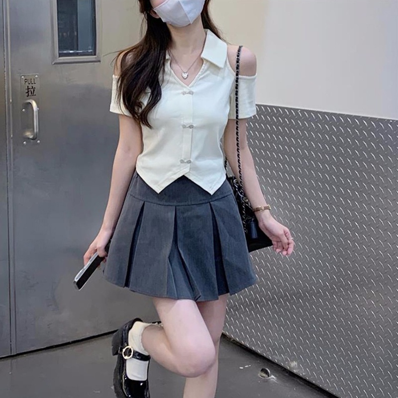 Áo thun polo ZHELIHANGFEI tay ngắn hở vai thời trang gợi cảm cho nữ