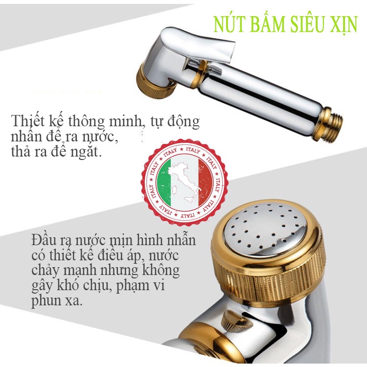 Bộ xịt nhà vệ sinh Phòng tắm Cao cấp mạ Vàng ITALIA Đầu xịt + Dây xịt + Giá đỡ