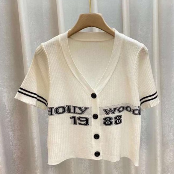 Áo cardigan NZN ngắn tay cổ chữ V in chữ phong cách Hàn Quốc thời trang cho nữ