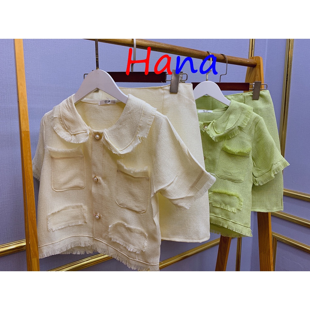 Set dạ hai màu trắng xanh siêu xinh - Hana23