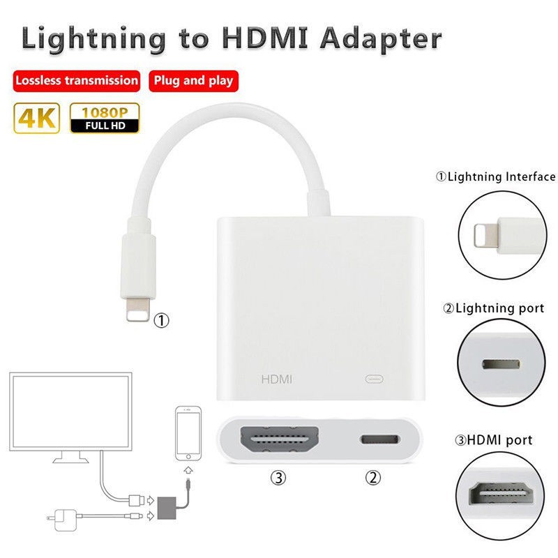 Cốc sạc chuyển đổi cổng lightning sang cổng AV TV HDMI có cổng sạc cho Apple