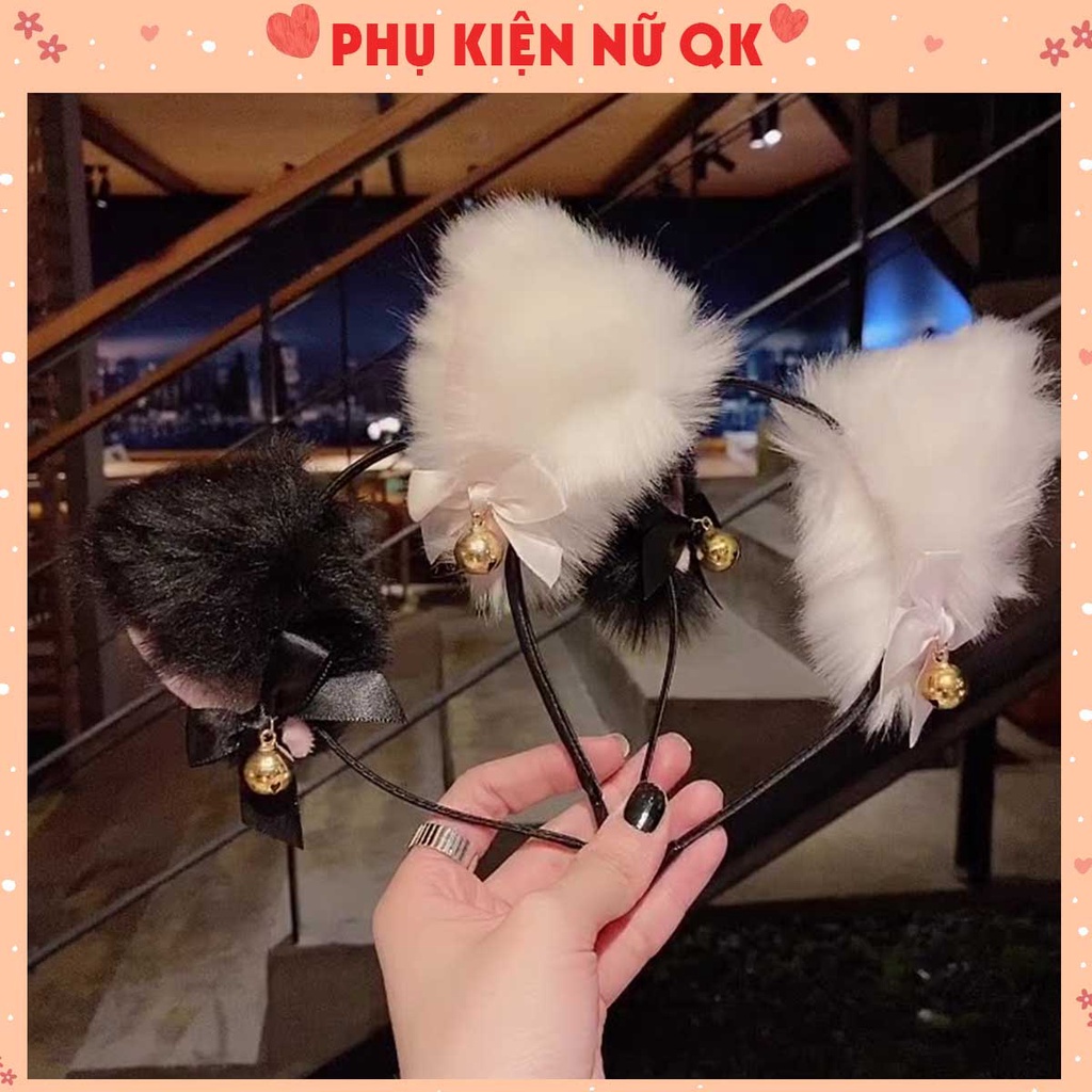 Bờm cài tóc nữ tai mèo đen trắng có chuông và không chuông, bờm tóc tai mèo Cosplay xinh xắn cho nữ BD9