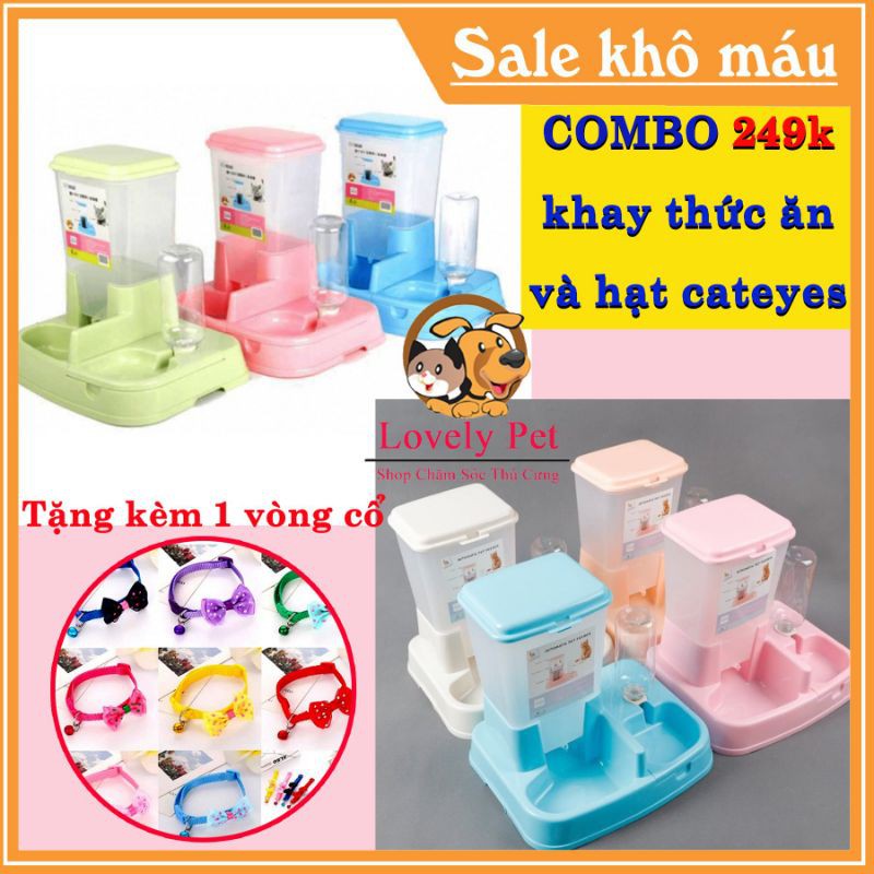 (Có sẳn) Combo khay cấp thức ăn và bình tiếp nước uống tự động cho chó mèo.