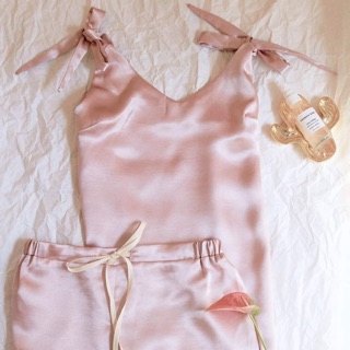 [Local brand] Set đồ bộ mặc nhà SJ Lounge lụa satin phi bóng dày dặn