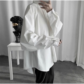 Sơ mi trắng trơn dài tay đèn lồng unisex form rộng phong cách ulzzang Hàn Quốc