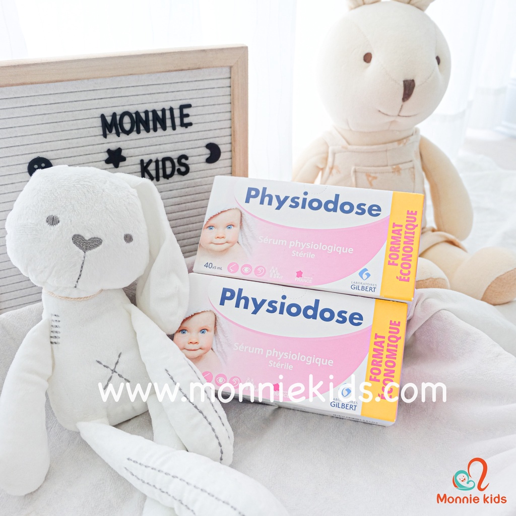 Nước muối sinh lý cho trẻ sơ sinh PHYSIODOSE Pháp, nước muối sinh lý 40x5ml - Monnie Kids