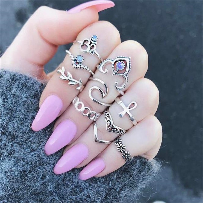 Bộ 10 Nhẫn Đốt Ngón Tay Nhiều Kiểu Dáng Phong Cách Vintage