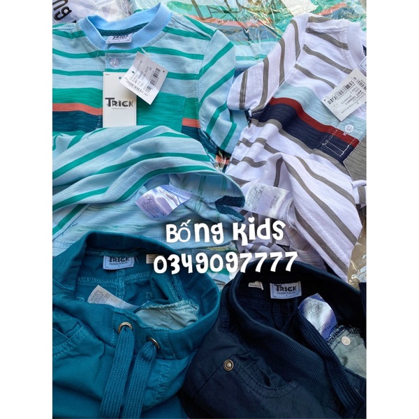 Bộ Hè Bé Trai Kẻ Ngang Túi Ngực TrickNick