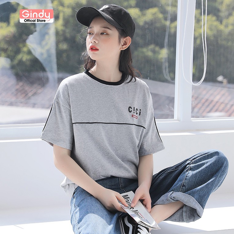Áo thun nữ form rộng tay lỡ dáng basic unisex Gindy chất cotton thoáng mát, co giãn  A6172