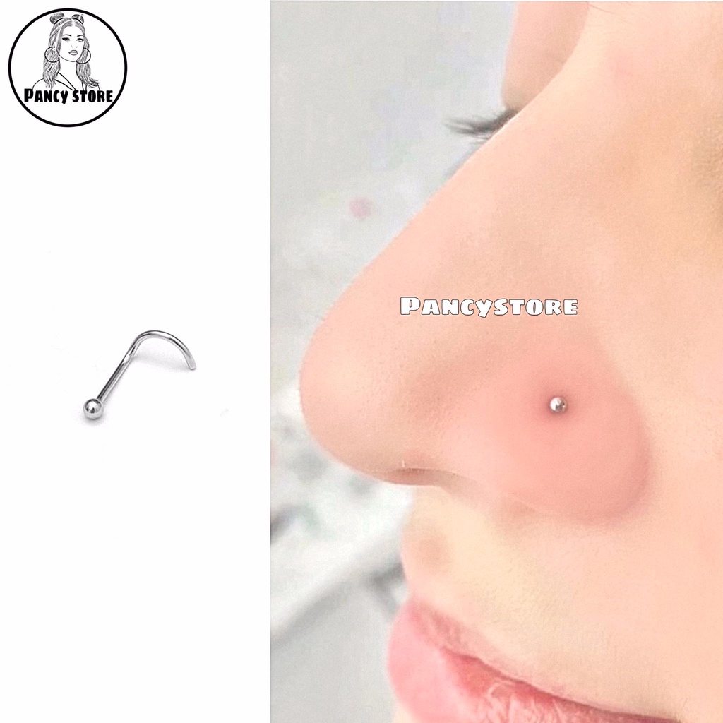khuyên mũi bi tròn thanh L xoắn xỏ mỏng 0.8mm