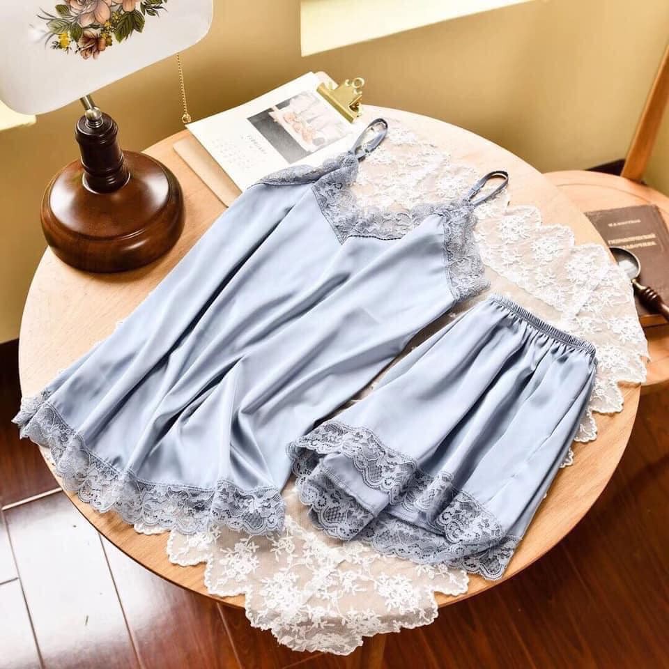 Bộ ngủ lụa 2 dây cao cấp hàng quảng châu 4 màu ( sẵn )