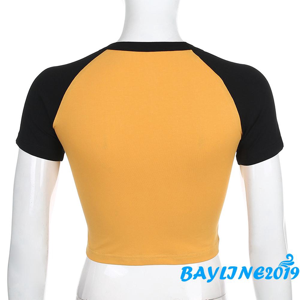 Áo thun croptop tay ngắn in chữ phối màu thời trang mùa hè cho nữ