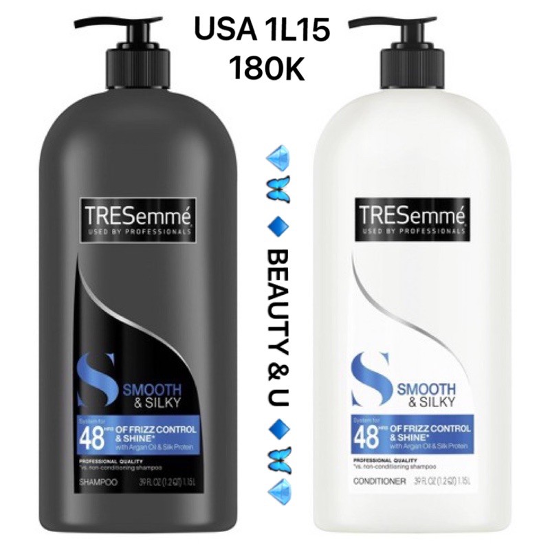 DẦU GỘI - DẦU XẢ TÓC TRESEMME MỸ S SMOOTH & SILKY SHAMPOO - CONDITIONER 1L15 GIÚP TÓC BONGW MƯỢT, ÓNG Ả, CHẮC KHỎE 1L15