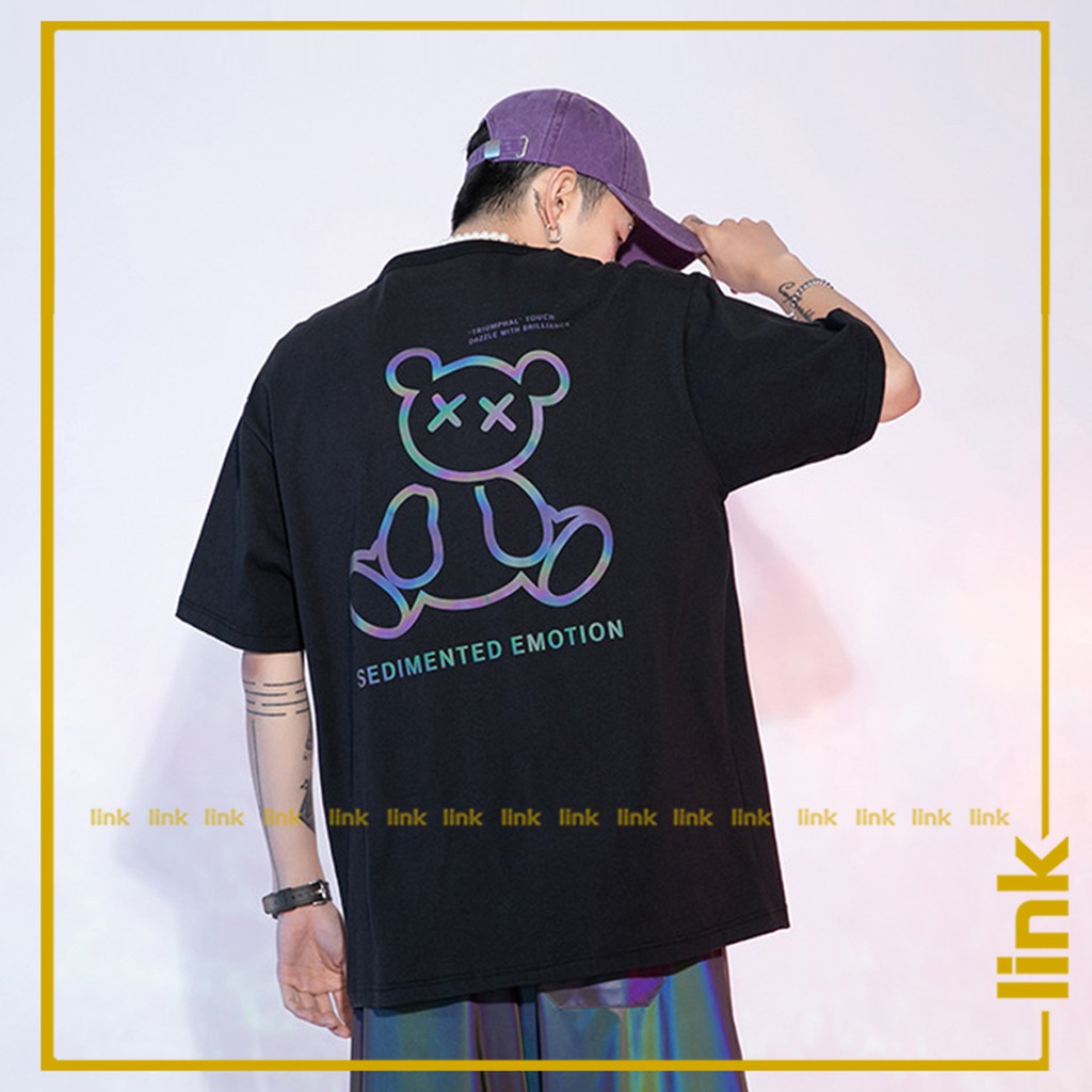 Áo thun GẤU phản quang 7 màu cute nam nữ tay lỡ Unisex