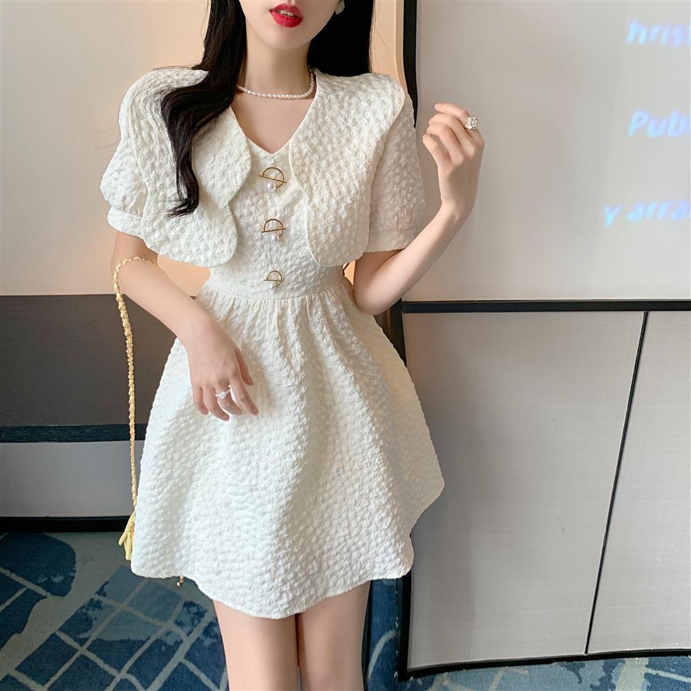 Đầm Phồng Tay Phồng Cổ Búp Bê Ngọt Ngào Phong Cách Hàn Quốc Cho Nữ