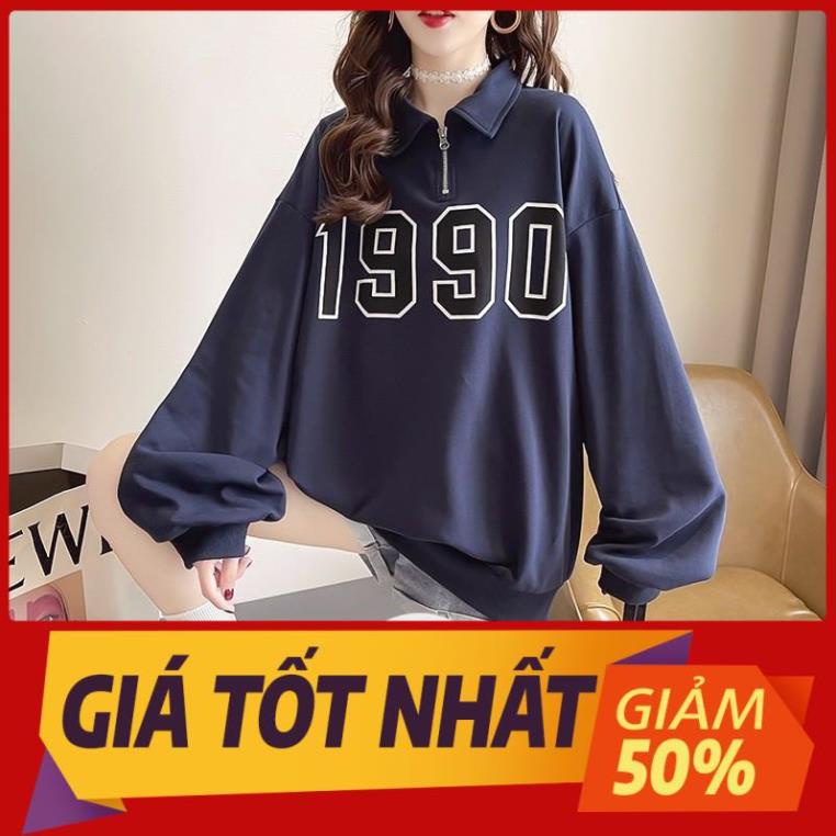 SALE Áo Nỉ Sweater 1990 Form Rộng Cổ khóa Unisex Nam Nữ Màu Xanh Ulzzang