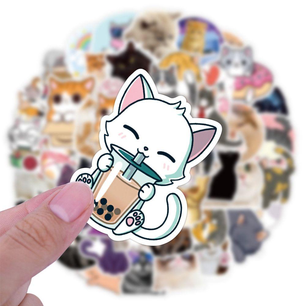 Bộ 50 Miếng Dán Trang Trí Hình Mèo Graffiti Dễ Thương