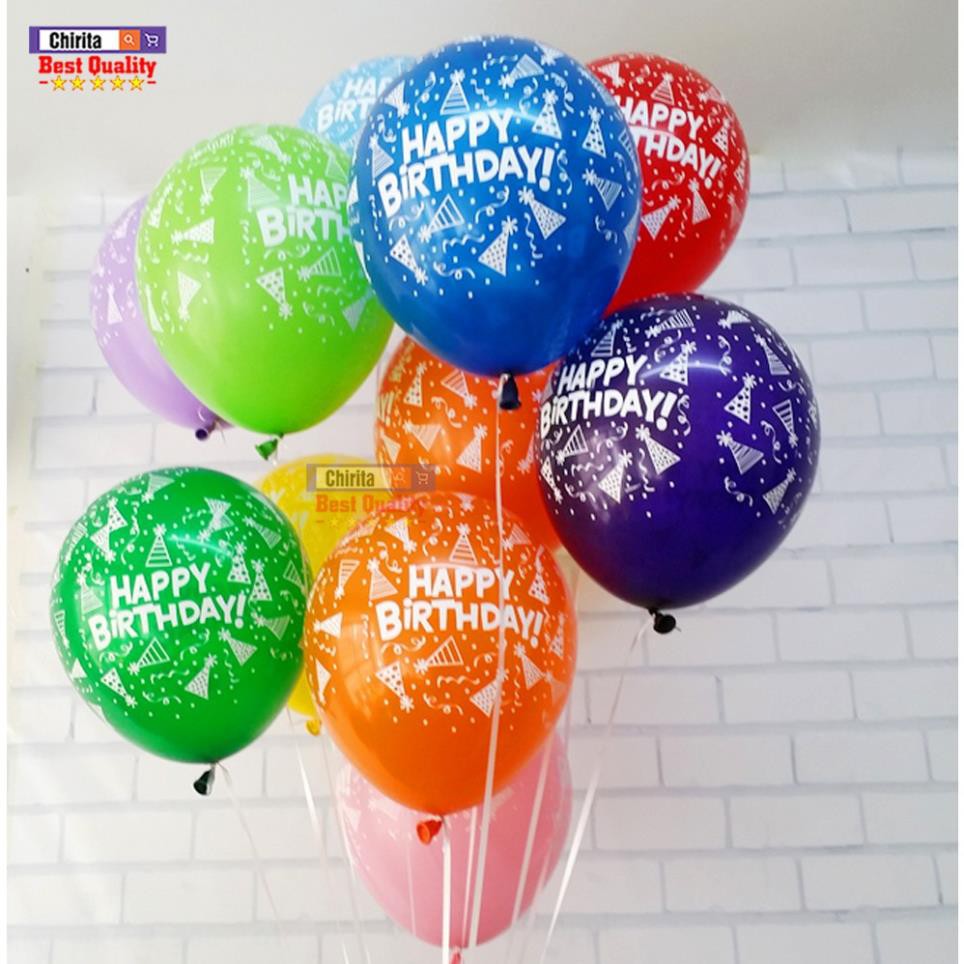 Bộ 50 Bong Bóng Tròn Trang Trí Sinh Nhật - Bong Bóng Chữ Nổi HAPPY BIRTH DAY Đủ Màu