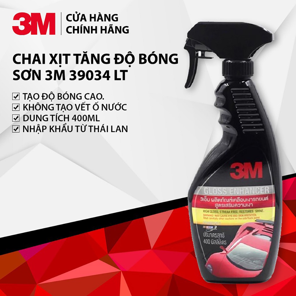 Chai Xịt Tăng Độ Bóng Bề Mặt Sơn Ô Tô Xe Máy 3M 39034LT Gloss Enhancer 400ml Làm mới Bề Mặt Xe (Nhập Khẩu Thái Lan)