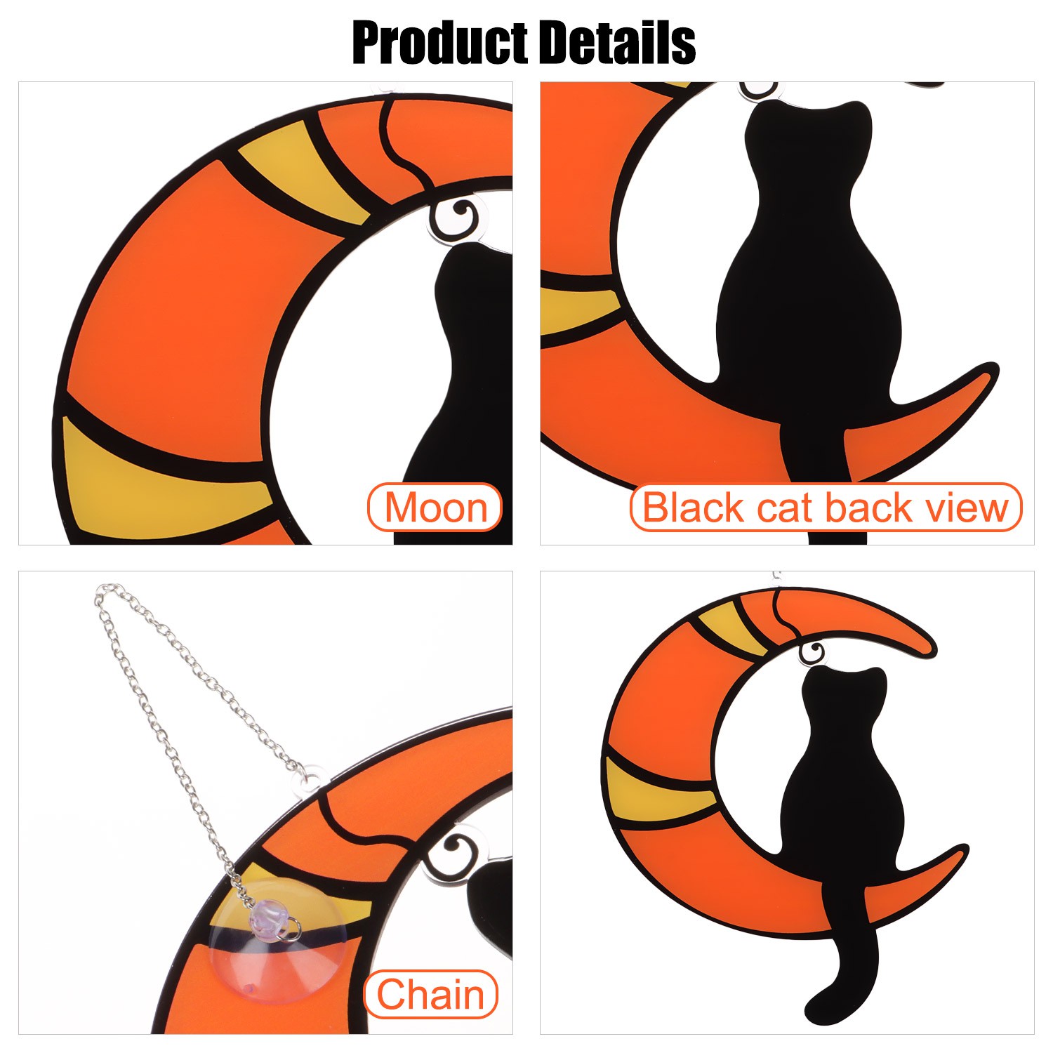 MIOSHOP Home Decor Sun Catchers Suncatchers For Windows Cat Garden Decor Stained Glass Moon Ornament Cat Glasses Window Hanging Black Cats/Multicolor