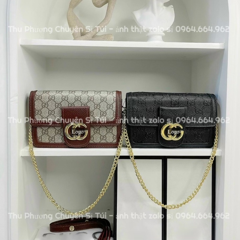Túi kẹp nách, đeo chéo kèm dây xích dập logo in chìm da túi (hàng loại 1)