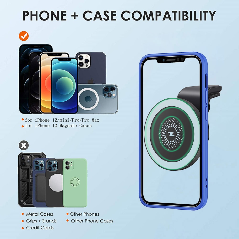 Giá Đỡ Điện Thoại Kiêm Sạc Nhanh Không Dây Có Nam Châm Gắn Xe Hơi Cho iPhone 14 13 12 Mini 12 Pro Max 15W