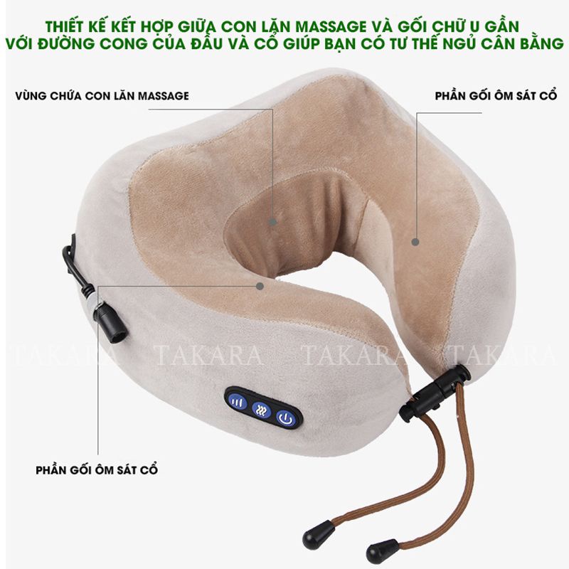 Gối Massage Cổ Vai Gáy, Máy Massage Đeo Cổ TAKARA Đa Chức Năng, Hỗ Trợ Trị Liệu Giảm Đau Mỏi Cổ Vai Gáy.