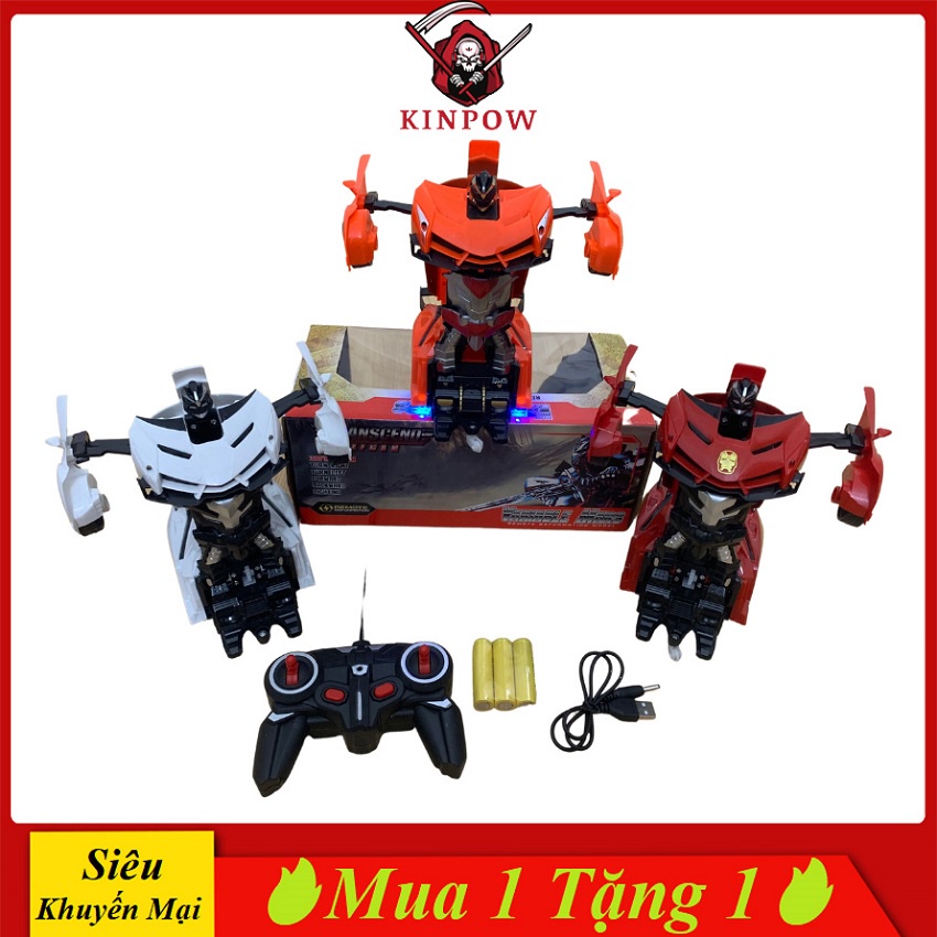 Bộ Đồ Chơi Xe Điều Khiển Biến Hình Robot KINPOW Quay 360 Độ, Đèn Sáng Lung Linh, Chất Liệu Cao Cấp