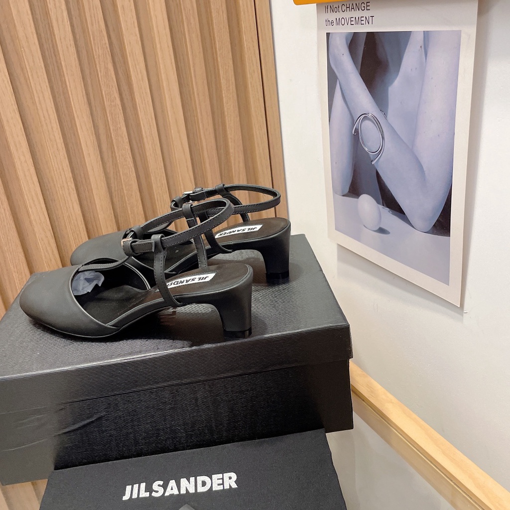 Giày cao gót nữ da thật thời trang cao cấp Jil Sander phong cách retro, thanh lịch