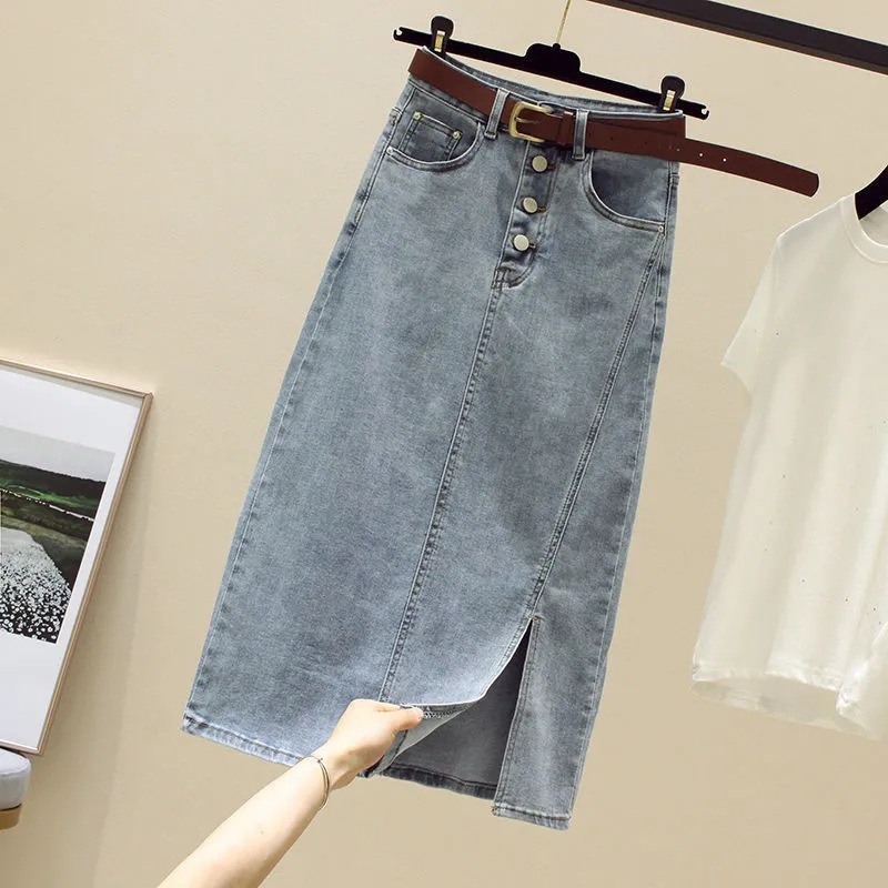Chân Váy Denim Dài Dáng Chữ a Lưng Cao Xẻ Tà Thời Trang Mùa Hè 2022 Mới Cho Nữ