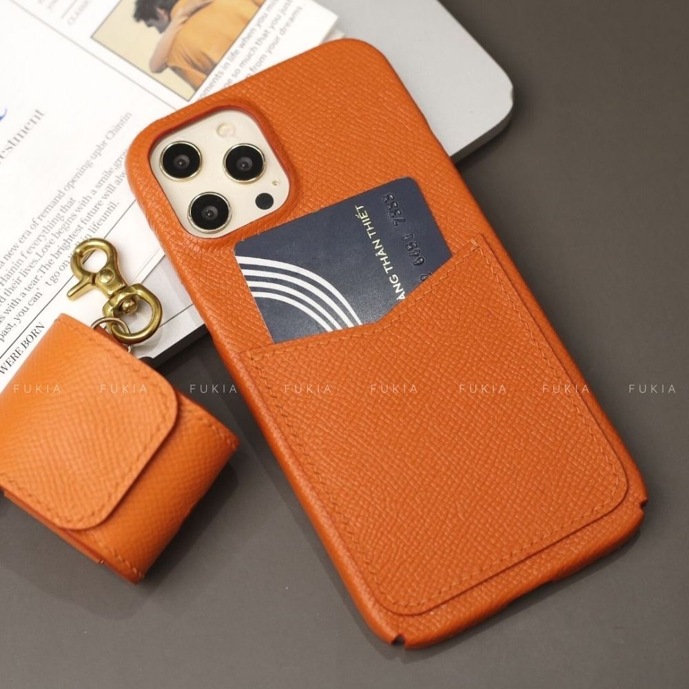 Ốp da thủ công khe thẻ Epsom dành cho IPhone 13 Promax/ 13 Pro/ 13/ 12 Promax/ 12 Pro/ 12 / 11 Promax FUKIA ODTC108