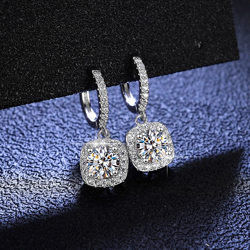 Kim Cương Nhân Tạo Moissanite Bông tai S925 bạc túi sang trọng Mosan khoan D màu 1 carat có thể kiểm tra bút khoan với hộp đóng gói với giấy chứng nhận xác nhận