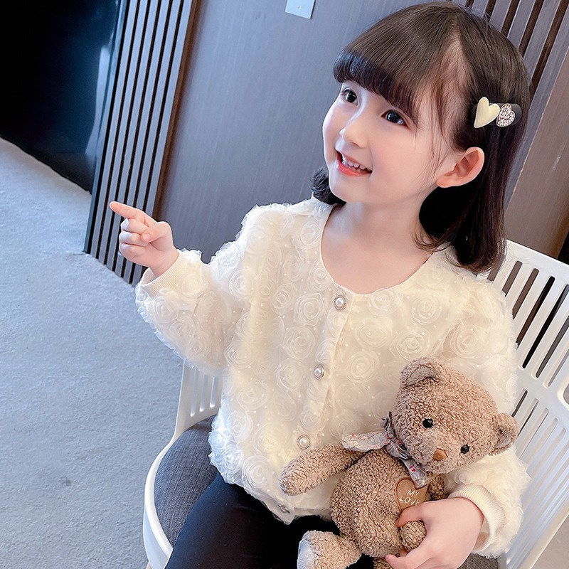 Áo Khoác Cardigan Dệt Kim Thời Trang Xuân Thu Cho Bé Gái