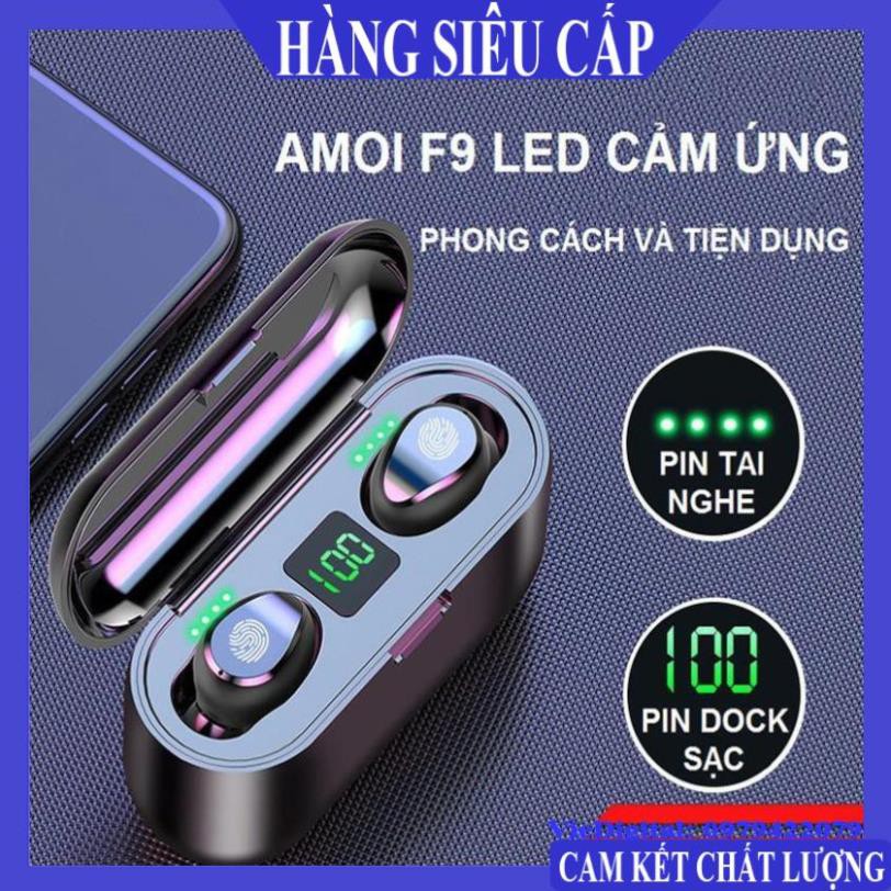 Tai Nghe Bluetooth, Tai Nghe Không Dây AMOI F9 TWS 5.0 9D, Cảm Ứng Chạm, Chống Nước, Chống Ồn.