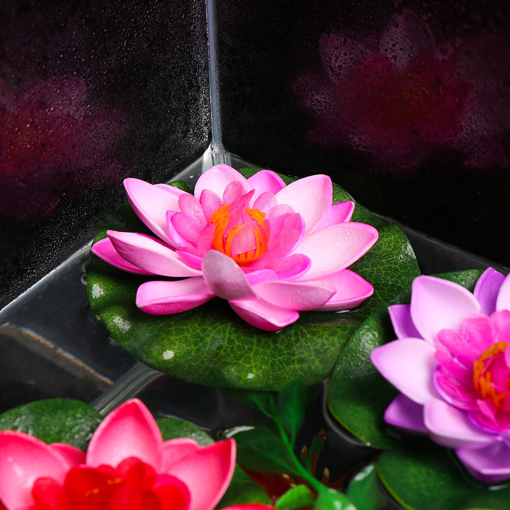 Hoa sen và lá xanh nhân tạo bằng xốp nổi được trên mặt nước kích thước 10cm dùng để trang trí nhà cửa