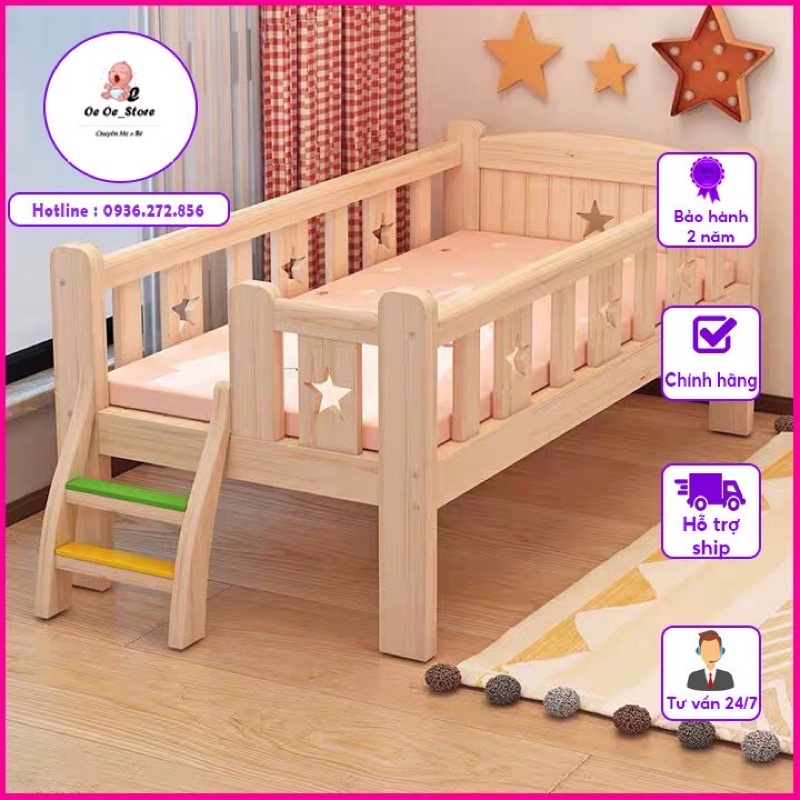 Giường ngủ cho bé gỗ thông tự nhiên quây 3/4 mặt size 150*70*40