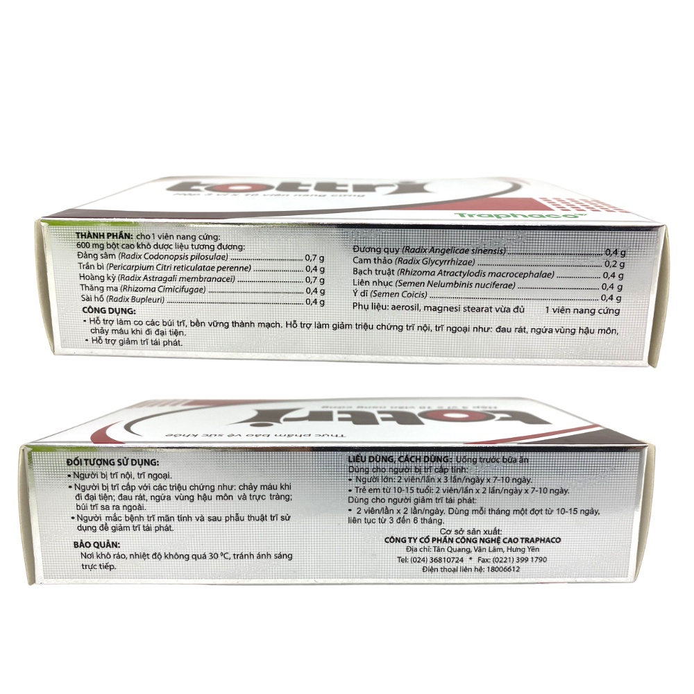 TOTTRI - Traphaco - Cải Thiện Trĩ Nhanh- Phòng, Ngăn Ngừa Trĩ Tái Phát- Hộp 30 viên-gel bôi 30g bôi trĩ dùng cho trĩ