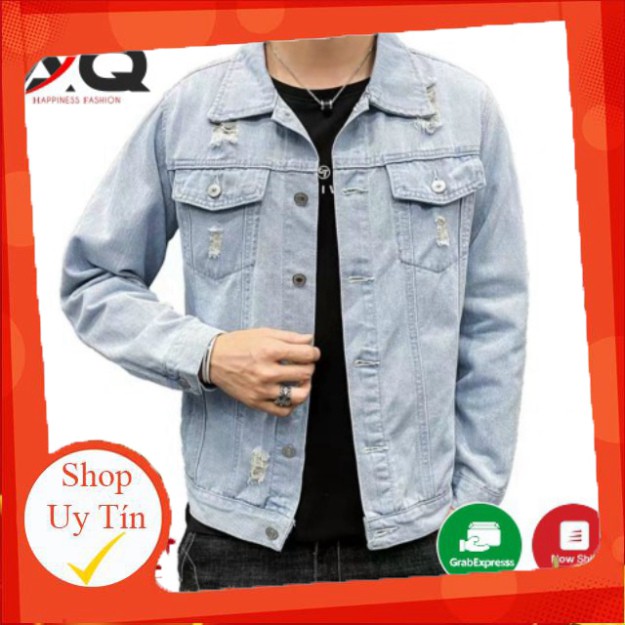 Áo Khoác Jean Rách Vai❤️ Áo Khoác Rin Nam Nữ Chống Nắng Cao Cấp Xanh Phong Cách Trẻ Trung Xanh Đen - QSTORE