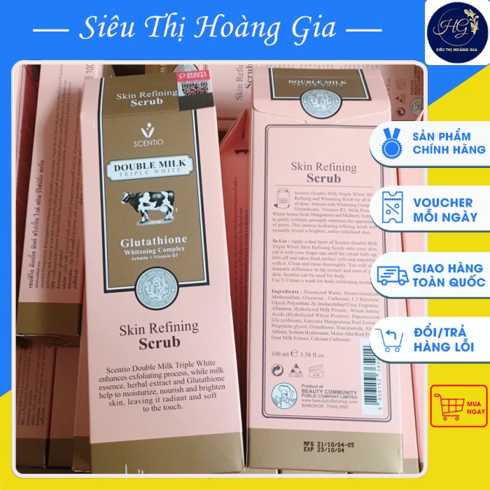 GEL TẨY TẾ BÀO CHẾT DA MẶT VÀ TOÀN THÂN SCENTIO DOUBLE MILK TRIPLE WHITE