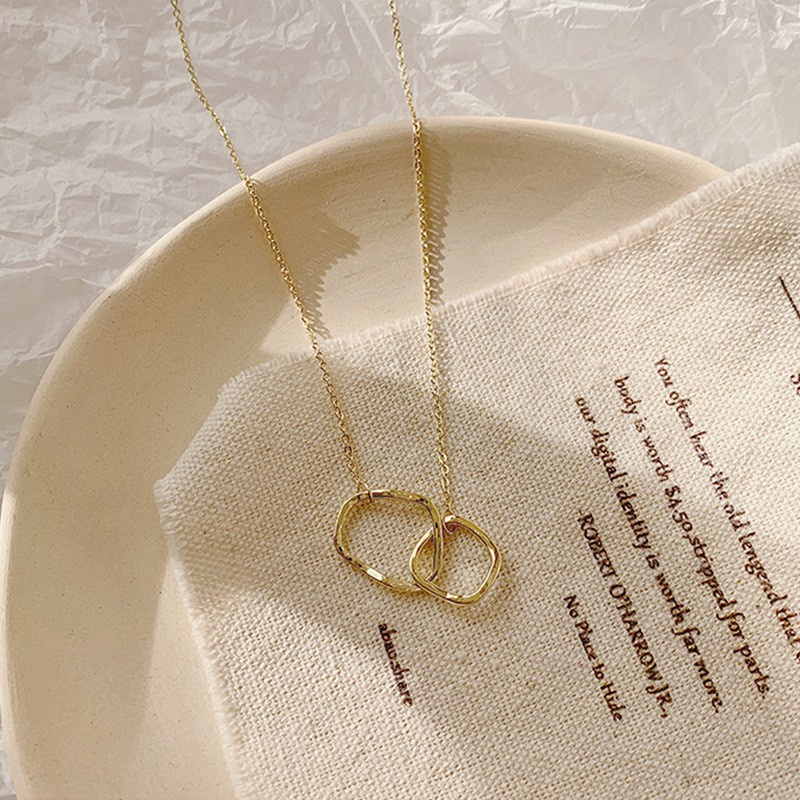 Vòng cổ mặt nhẫn đôi kiểu hình học thiết kế đơn giản sáng tạo cho nữ