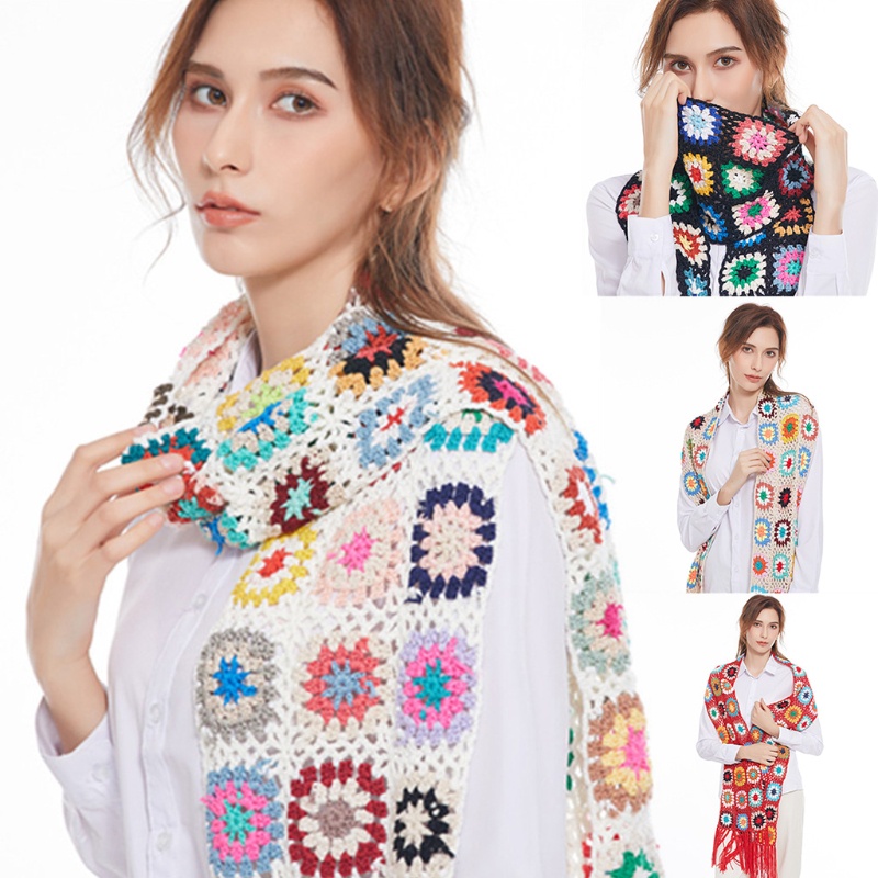 Khăn Choàng Đan Móc Hoa Thời Trang Thu Đông Cho Nữ
